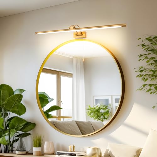 MantoLite LED Wandleuchte Messing 16W 90CM Waschtisch Badezimmer Wandleuchte Spiegel Leuchten, Innenbeleuchtung Schwenkbarem Lampenkopf Zugschalter 3000k Leseleuchte Wandleuchten Beleuchtung Wohnzimm von MantoLite