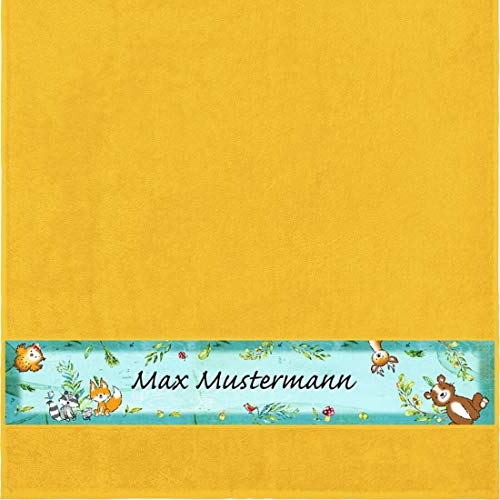 Manutextur Duschtuch mit Namen - Motiv Kinder - Wald - viele Farben & Motive - personalisiert - gelb - Größe 70x140 cm - persönliches Geschenk von Manutextur