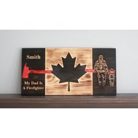 Personalisierte Kanada-Flagge Aus Holz Für Vater Und Sohn, Rote Dünne Linie/Axt | Feuerwehr Service Ersthelfer Kanada-Tag von MapleLeafWoodShop