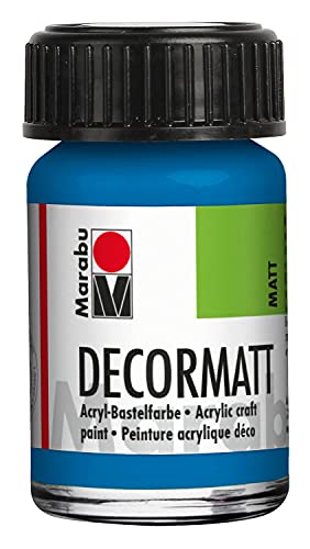 Marabu 14010039095 - Decormatt Acryl Azurblau 095, 15 ml, samtmatte Acrylfarbe auf Wasserbasis, cremig und farbintensiv, speichelfest, wetterfest, zum freien Malen und Schablonieren von Marabu