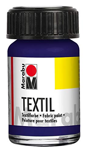 Marabu 17160039053 - Textil Stoffmalfarbe für helle Stoffe, Dunkelblau 15 ml, Druckfarbe auf Wasserbasis, waschbeständig bis 60°C, Fixierung durch Bügeln o. Backofen von Marabu