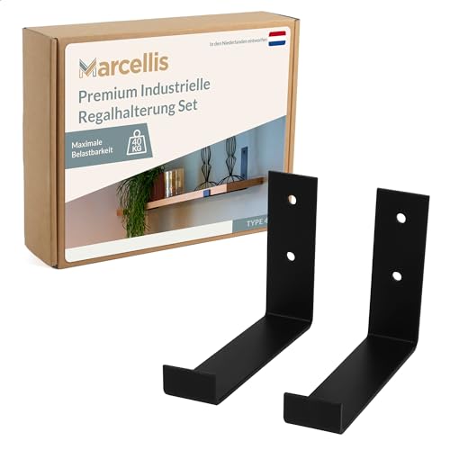Marcellis Premium Regalhalterung für 15cm Breite Bretter - Set von 2 Heavy-Duty Regalwinkeln bis 40kg Belastbar - Hochwertige Verarbeitung und Befestigungsmaterial - 120x40x152 mm (HxBxD) von Marcellis