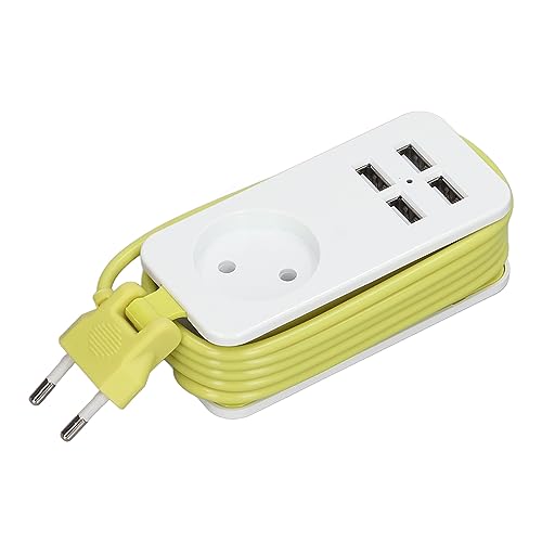 Universelle Steckdosenleiste, EU-Stecker, Steckdosenleiste, 1200 W, 10 A, mit 4 USB-Anschlüssen, Feuerfest, Leicht, für Smartphones, Tablets, 250 V (Weiß Grün) von Marhynchus