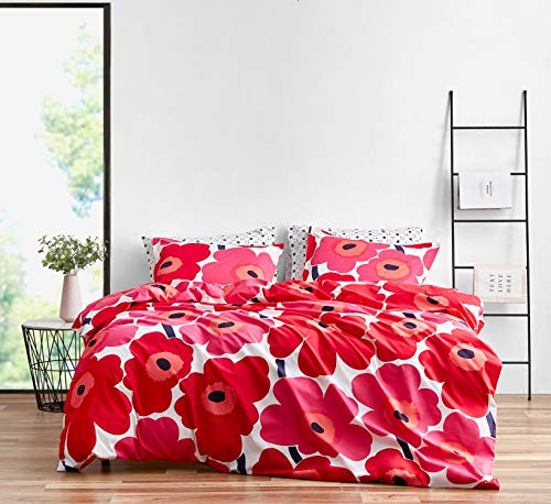 Marimekko - King-Size-Bettbezug-Set, Baumwoll-Bettwäsche mit passenden Kissenbezügen und Baumwollverschluss, Ganzjahres-Heimdekoration (Unikko Red, Kingsize) von Marimekko