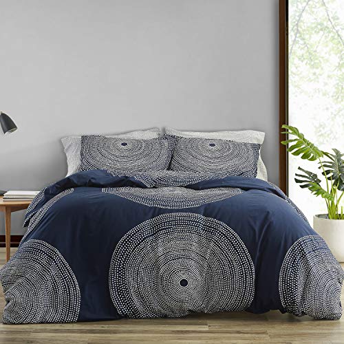 Marimekko Bettbezug-Set, Glatte Baumwolle, Perkal-Bettwäsche mit passendem Kissenbezug, leichte Heimdekoration, Kingsize, Fokus Navy von Marimekko