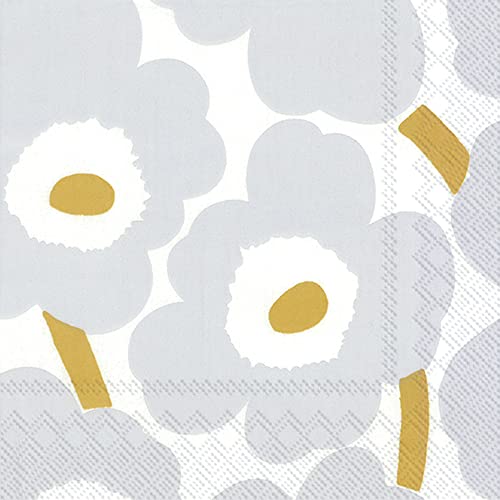 MARIMEKKO L552695 3-lagiges Mittagessen Papierservietten, Papier, Unikko White Silver von Marimekko