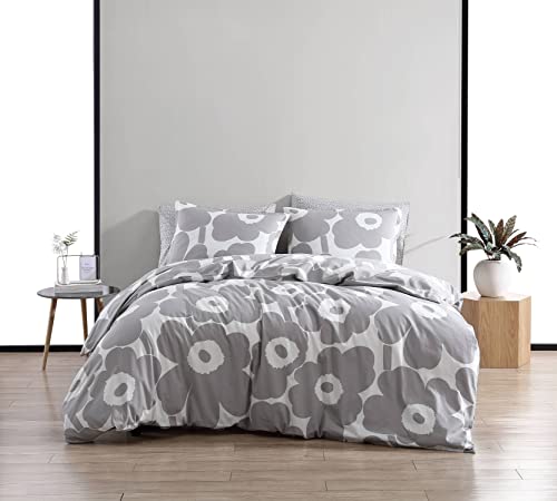 MARIMEKKO Kingsize-Bettbezug-Set, Baumwoll-Bettwäsche mit passenden Kissenbezügen und Knopfverschluss, Ganzjahresdekoration (Unikko-Grau, King-Size) von Marimekko