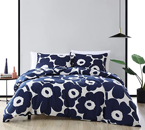 MARIMEKKO Kingsize-Bettbezug-Set, Baumwoll-Bettwäsche mit passenden Kissenbezügen und Knopfverschluss, Ganzjahresdekoration (Unikko Indigo, King-Size) von Marimekko