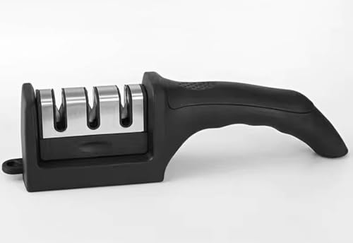 MARINDO manueller Messerschärfer schwarz mit 3 Stufen | Messerschleifer aus Edelstahl & ABS | Wolfrahmstahl für Grobschliff, Spezialkeramik für Fein- und Mittelschliff | Messer schärfen & schleifen von Marindo