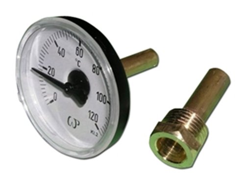 Bimetall Thermometer 1/2" Ø63 mm 0-120°C mit Tauchhülse von Markenlos