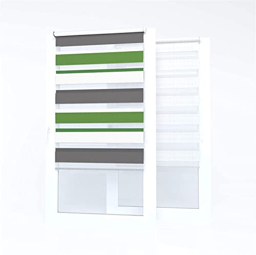 Market-Alley Doppelrollo Klemmfix Rollos ohne Bohren Klemmrollo Duo Rollo Fensterrollo lichtdurchlässig & verdunkelnd für Fenster und Tür (Weiß/Grau/Grün ; 115 x 150 cm ; BxH) von Market-Alley