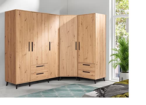 Marmex Garderobe Set Arti 3 Flurgarderoben Set Kleiderstange Schrank Kinderzimmer Schlafzimmerschrank Eckschrank Regalsystem Kleiderschrank Schubladen Kleiderschrank Holz auf Beinen 155x242 cm von Marmex Meble