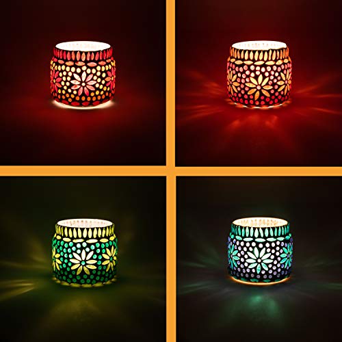 4er Set Orientalisches Mosaik Windlicht Ajub 7cm groß Bunt | Orientalische Glas Teelichthalter orientalisch | Marokkanische Windlichter aus Glas als Dekoration | 4 Stück von Marrakesch Orient & Mediterran Interior
