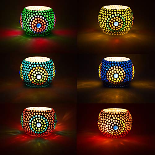 6er Set Orientalisches Mosaik Windlicht Ajan 9 cm groß Bunt | Orientalische Glas Teelichthalter orientalisch | Marokkanische Windlichter aus Glas als Dekoration | 6 Stück von Marrakesch Orient & Mediterran Interior