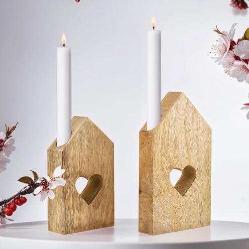 Marrakesch 2er Set Moderne Kerzenhalter Rieida Haus aus Holz 23cm Gross – Deko Aufsteller Modern als Tischdeko von Marrakesch Orient & Mediterran Interior