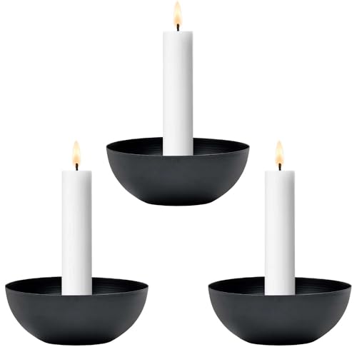 Marrakesch 3er Set Moderne Kerzenhalter Bokka Schwarz aus Metall 12cm & 4,5cm hoch – Tischdeko Kerzenständer Modern für Stabkerzen von Marrakesch Orient & Mediterran Interior