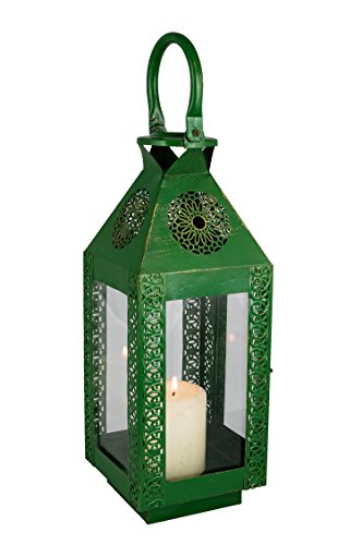 Orientalische Laterne aus Metall & Glas Zimra 33cm | orientalisches Windlicht | Marokkanische Glaslaterne für innen | Marokkanisches Gartenwindlicht für draußen als Gartenlaterne (Grün) von Marrakesch Orient & Mediterran Interior