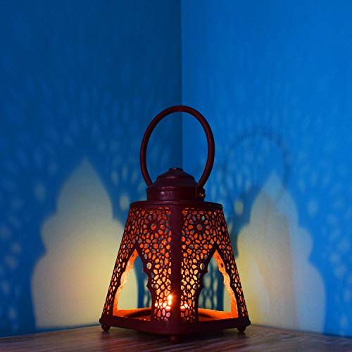 Orientalische rostige Laterne Windlicht Altair 23cm groß | Marokkanische Rost Gartenlaterne für draußen Innen als Tischlaterne | Marokkanisches Gartenwindlicht hängend oder zum hinstellen von Marrakesch Orient & Mediterran Interior