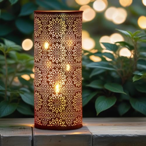 Orientalisches Windlicht Laterne orientalisch Amelle 30cm Groß Gold | Orientalische Vintage Teelichthalter Weiß und Goldfarben innen und außen | Marokkanische Windlichter aus Metall als Dekoration von Marrakesch Orient & Mediterran Interior