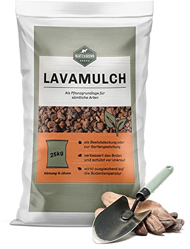 Martenbrown® Lavamulch 25 kg | Lavagranulat 8-16 mm, rot | Pflanzgranulat zur Beetabdeckung | Lavastein für Garten und Teich, leicht von Martenbrown