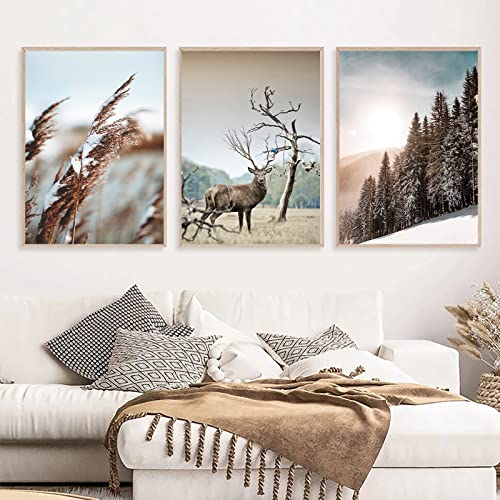 Martin Kench 3er Premium Poster Set, Modern Winter-Schnee-Szene Bilder, Elch Wald Print Kunstposter, Wandbilder für Wohnzimmer Schlafzimmer, Ohne Rahmen (40x50cm) von Martin Kench