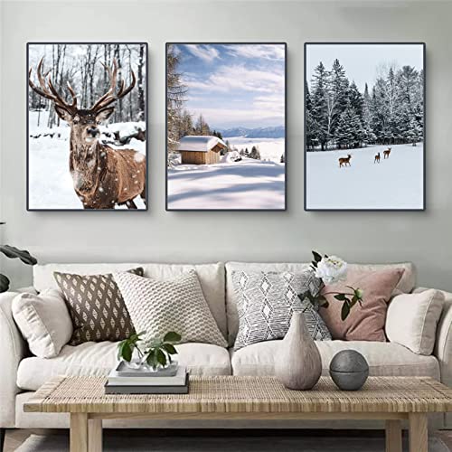 Martin Kench 3er Premium Poster Set, Modern Winter-Schnee-Szene Bilder,Ohne Rahmen Print Kunstposter,Wandbilder für Wohnzimmer Schlafzimmer (B,30x40cm) von Martin Kench