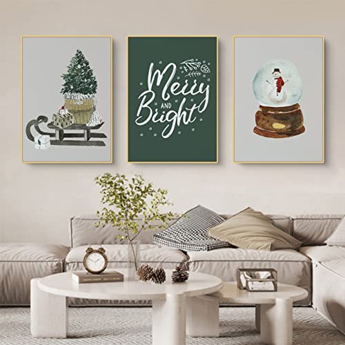 Martin Kench 3er Weihnachts-Poster Set, Winter Bilder, Weihnachtsbaum Schneemann Wandkunst Wandbilder Modern Wanddeko für Wohnkultur, Ohne Rahmen (A,21x30cm) von Martin Kench