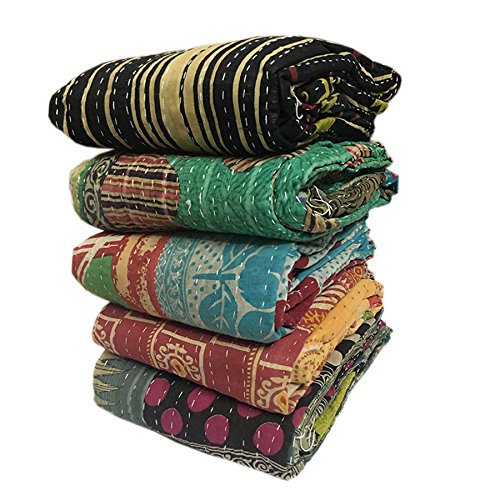 Indische Bengali Vintage Kantha Quilts Großhandel 10 Stück schwere Vintage Kantha Quilts alte Sari Tagesdecke Throw Twin Size Baumwolle schwere Reversible handgemachte Decke Tagesdecke Kantha Quilts von Marusthali