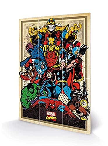 MARVEL COMICS Holzdruck (Avengers to Action-Design), 20 cm x 29,5 cm, offizieller Merchandise-Artikel von MARVEL COMICS