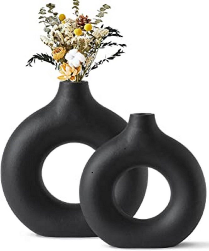 Masbekte Dekovase 2 St. Keramik Vase, Moderne Dekovase, Vasen matt, Pampasgras-Vase (Runde Handmade, Getrocknete Blumenbehälter, Blumen-Pflanzenbehälter), Kunsthandwerk, Ornamente, Wohnkultur von Masbekte