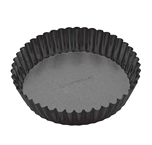 Master Class Kitchen Craft Obstkuchenform, antihaftbeschichtet, hoher Rand mit Rillen, glatter Boden, 25 x 25 x 5.5 cm, Schwarz von Master Class