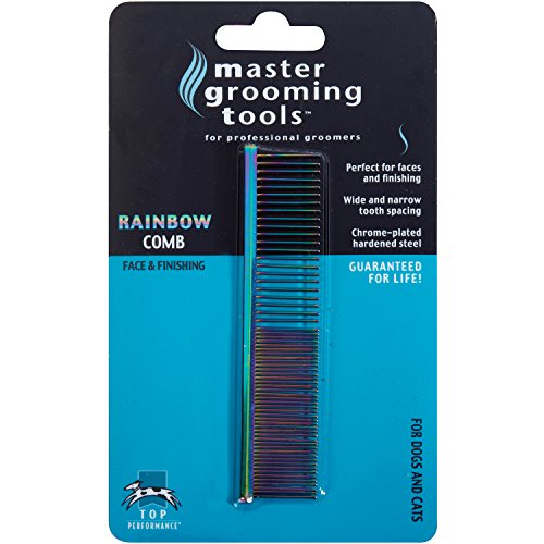 Master Grooming Tools Rainbow Greyhound Kämme – Europäischer Stil für Fellpflege Hunde – fein/grob, 19,5 cm, Medium, blau von Master