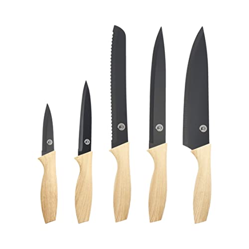 MasterChef Messer Set, Küchen Messerset ink. Kochmesser, Gemüsemesser, Schälmesser, Schneidemesser & Brotmesser, Scharfe Messer Edelstahl, Antihaftbeschichtete, Soft-Touch-Griffe, 5-teilig, Multicolor von MasterChef