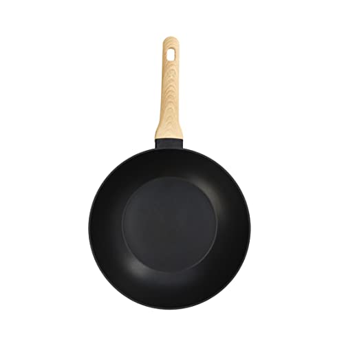 Masterchef Wok Induktion, Wokpfanne Hoher Rand, Beschichtete Pfanne, Für Gaskocher Induktionskochfeld & Ceranfeld, Woklette mit Holzgriff, Aluminium, Perfekt für Nudeln, Raclette, 28cm von MasterChef