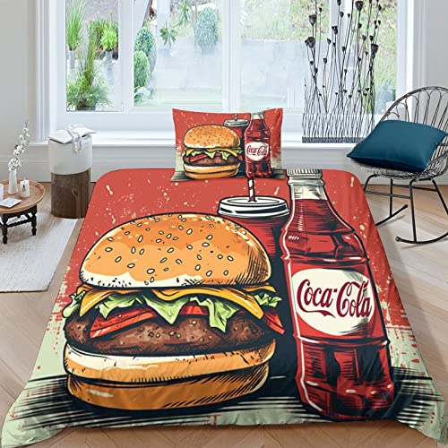 Coke Burger Fries Bettwäsche Set Microfaser 2teilig Mit Lässigem 3D Mac' Bettbezug, Kombinierendem Kissenbezug Und Reißverschluss Für Teenager Mädchen Schlafbereich Single（135x200cm） von MasterUnion