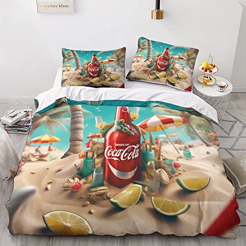 MasterUnion coca - cola Bettwäsche Set Microfaser 3teilig Mit Lässigem 3D Softdrinks Coke Bettbezug, Kombinierendem Kissenbezug Und Reißverschluss Für Teenager Mädchen Schlafbereich Double（200x200cm） von MasterUnion