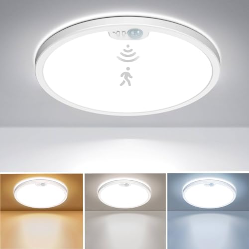 Matane LED Deckenleuchte mit Bewegungsmelder, 24W Deckenlampe Bewegungssensor Innen, Warmweiß/Neutralweiß/Kaltweiß für Schlafzimmer, Flur, Küche, Badzimmer, Balkon, Keller, Garage, Treppe 30cm von Matane