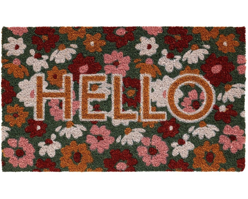 Fußmatte Kokosmatte Hello Spruch bunte Blumen als aussen Sauberlaufmatte, matches21 HOME & HOBBY, rechteckig, Höhe: 15 mm, Rutschfeste Kokos-Türmatte als Outdoor Schmutzfangmatte 45x75 cm von matches21 HOME & HOBBY