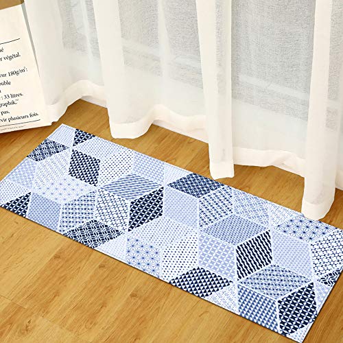 Mateju Teppich Schlafzimmer Wohnzimmer Teppich 3D Dekoration Waschbarer Flanell Teppiche Balkon Terrasse Küchenteppich Bodenmatte Fußmatte (40x120cm,Blaue Raute) von Mateju