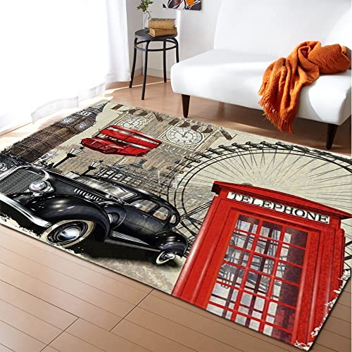 Mateju Teppich Schlafzimmer Wohnzimmer Teppich 3D Eiffelturm Dekoration Waschbarer Flanell Teppiche Balkon Terrasse Küchenteppich Bodenmatte Fußmatte (100x120cm,London) von Mateju