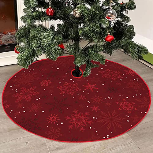 Mateju Weihnachtsbaum Rock Schneeflocke Weihnachtsbaumdecke Groß Tannenbaum Unterlage Rund Christbaumdecke Christbaumständer Teppich Baumdecke für Weihnachtsdeko Party (36inch,Dunkelrot) von Mateju