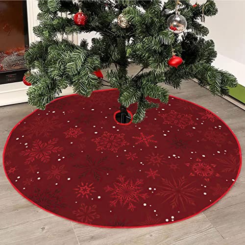 Mateju Weihnachtsbaum Rock Weihnachtsbaumdecke Groß Tannenbaum Unterlage Rund Christbaumdecke Christbaumständer Teppich Baumdecke für Weihnachtsdeko Neujahr Party (Rote Schneeflocke,120cm) von Mateju