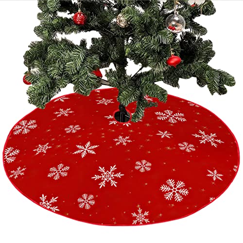 Mateju Weihnachtsbaum Rock Weihnachtsbaumdecke Schneeflocke Groß Tannenbaum Unterlage Rund Christbaumdecke Christbaumständer Teppich Baumdecke für Weihnachtsdeko Neujahr Party (Rot,72cm) von Mateju