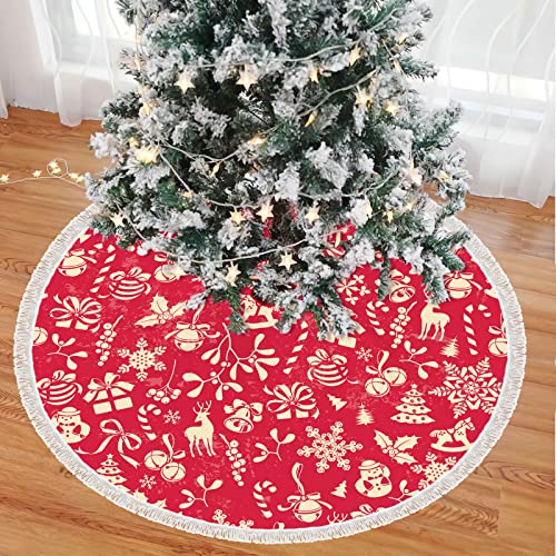 Mateju Weihnachtsbaum Tassel Rock Weihnachtsbaumdecke Rund Decke Christbaumdecke Christbaumständer Teppich Baumdecke Weihnachtsbaum Deko für Weihnachten Neujahr Party (48inch,Geschenk) von Mateju