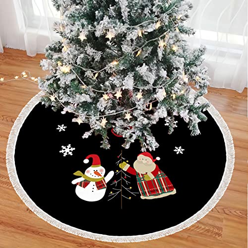 Mateju Weihnachtsbaum Tassel Rock Weihnachtsbaumdecke Rund Decke Christbaumdecke Christbaumständer Teppich Baumdecke Weihnachtsbaum Deko für Weihnachten Neujahr Party (48inch,Schwarz 1) von Mateju