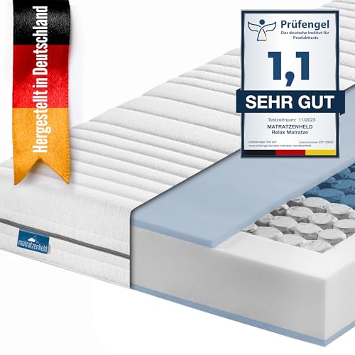 Matratzenheld Relax Matratze | Made in Germany | Orthopädische 7-Zonen Taschenfederkernmatratze | produziert in Deutschland | Härtegrad 2 (H2) 0-80 kg | Höhe 18cm | 100 x 200 cm von Matratzenheld