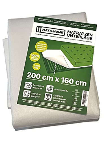 Matti-Home Matratzenunterlage aus Filz für den Lattenrost 160 x 200 cm atmungsaktiver Matratzenschoner aus Nadelfilz 100% Polyester Weiß von Matti-Home