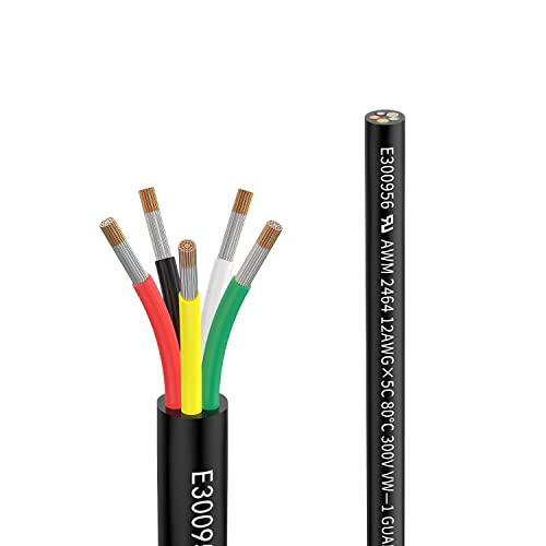 12awg 5×3,3mm² 5m Elektrischer Draht Kabel 5 adrig Verlängerungskabel UL2464 5V/12V/24V/300V Sauerstofffreies mehrlitziges verzinntes Kupferkabel Landschafts Draht LED Lampen im Automobil im Freien… von Matugajp