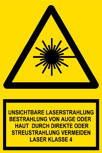 Warnschild aus Aluminium - Unsichtbare Laserstrahlung Bestrahlung von Auge oder Haut durch direkte oder Streustrahlung vermeiden Laser Klasse 4 -- 30 x 45 cm von Max Systems