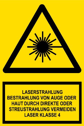 Warnschild aus Folie - Laserstrahlung Bestrahlung von Auge oder Haut durch direkte oder Streustrahlung vermeiden Laser Klasse 4 -- 30 x 45 cm von Max Systems